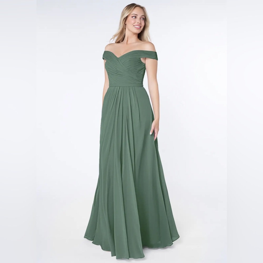Azazie Off-Shoulder Maxi Dress in Green - Picture 2 of 7